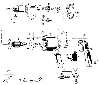 Exploded Diagram A Diagram and Parts List for 7190-38 Type 1 Black and Decker Drill